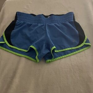Nike Blue and Black Athletic Shorts with Neon Accents